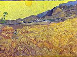 Famous Sunrise Paintings - Wheat Fields with Reaper at Sunrise